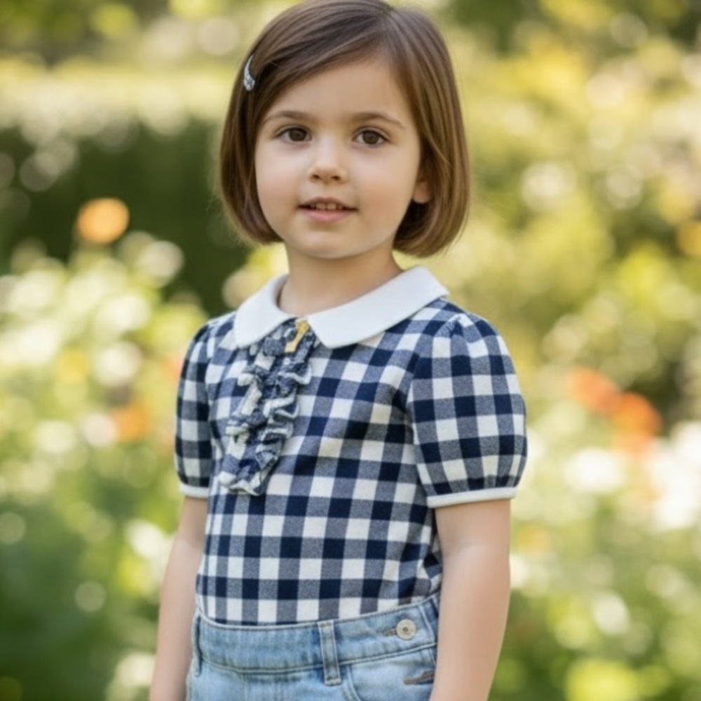 Janie And Jack gingham Checkered Preppy Half Zip Up Top Size 4